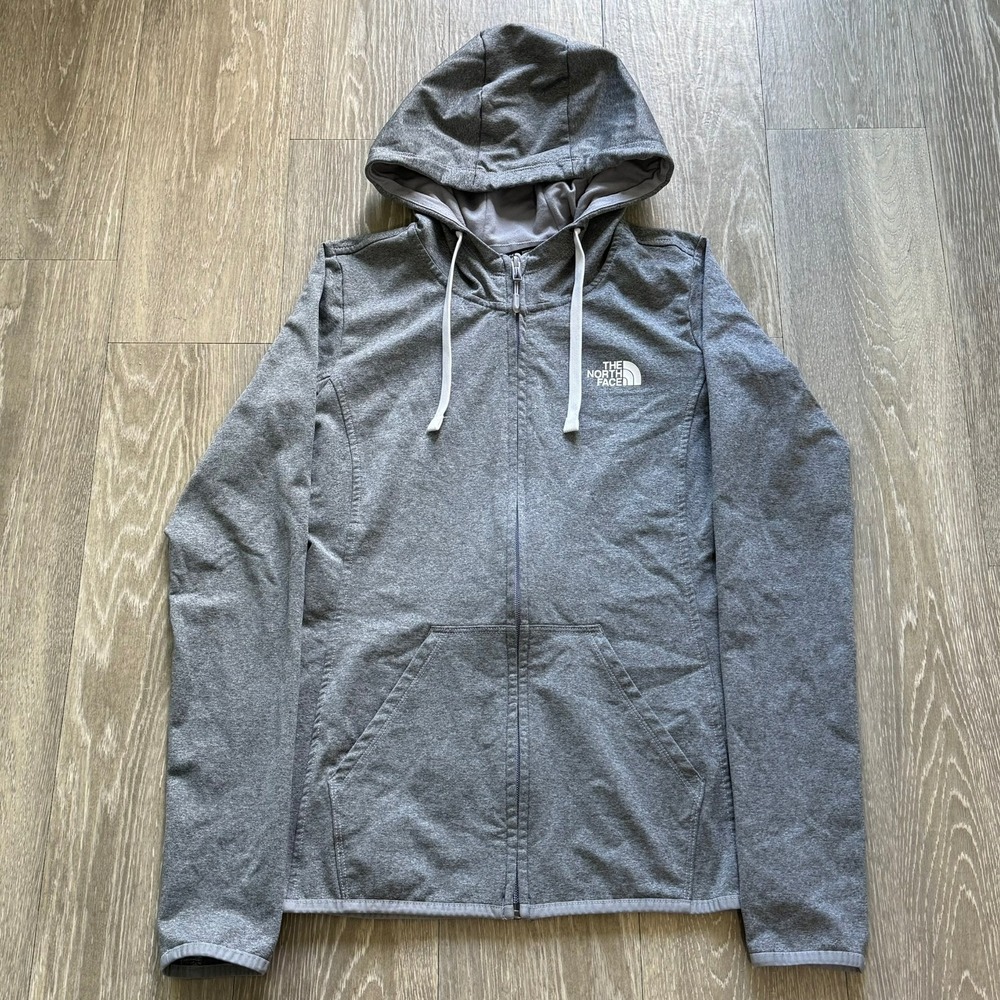 The North Face Fave Lite Full Zip Hooded‎ Jacket Womens Small Gray Thumb Holes